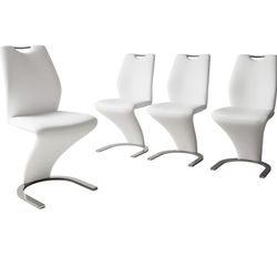 Mermaid Dining Chairs Set of 4, Modern Kitchen Dining Room Chairs Armless Upholstered Side Chairs in PU Leather Cushion Seat and Sturdy Metal Legs (4-