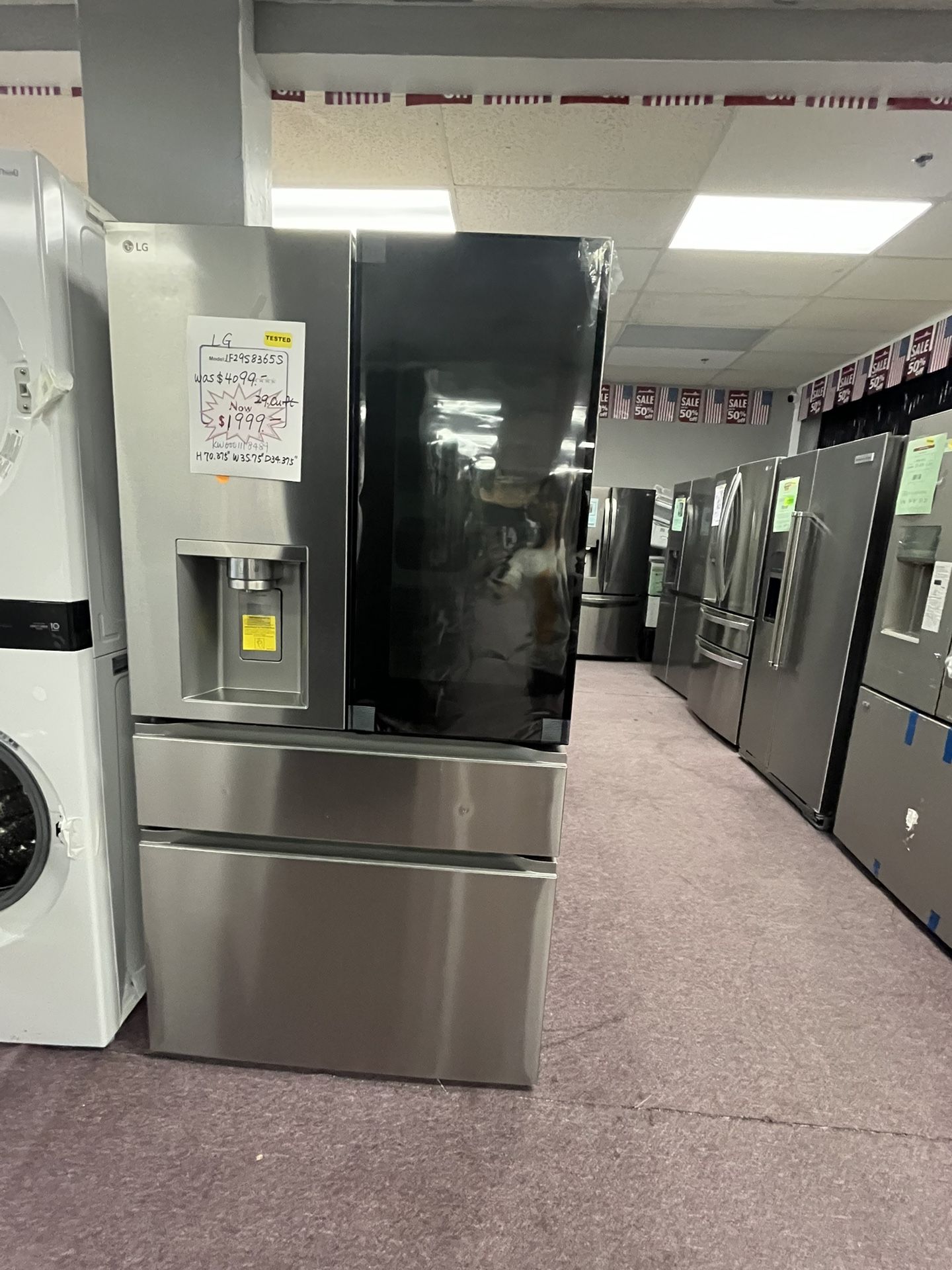 Refrigerator, 36’ Wide Door In Door W/ Water Ice Stainless Steel New