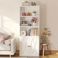 5-Tier Bookcase With Doors Storage Shelves Bookcase Home Decor Furniture For Living Room
