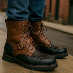 Polo Ralph Lauren Weybrook Size 10.5 Boots Brown Leather Lace Up 11431