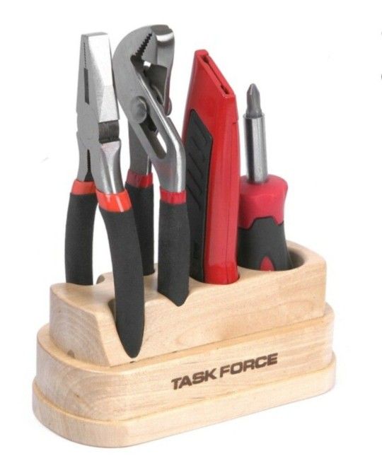 TASK FORCE 4 PC. BASIC TOOL SET WITH WOODEN BASE