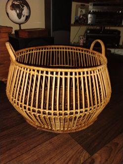 Large Round Handmade Wicker Storage Basket with Handles