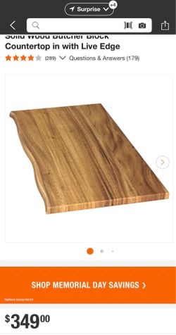 Hampton Bay 4 ft. L x 25 in. D Finished Saman Solid Wood Butcher Block Countertop in with Live Edge