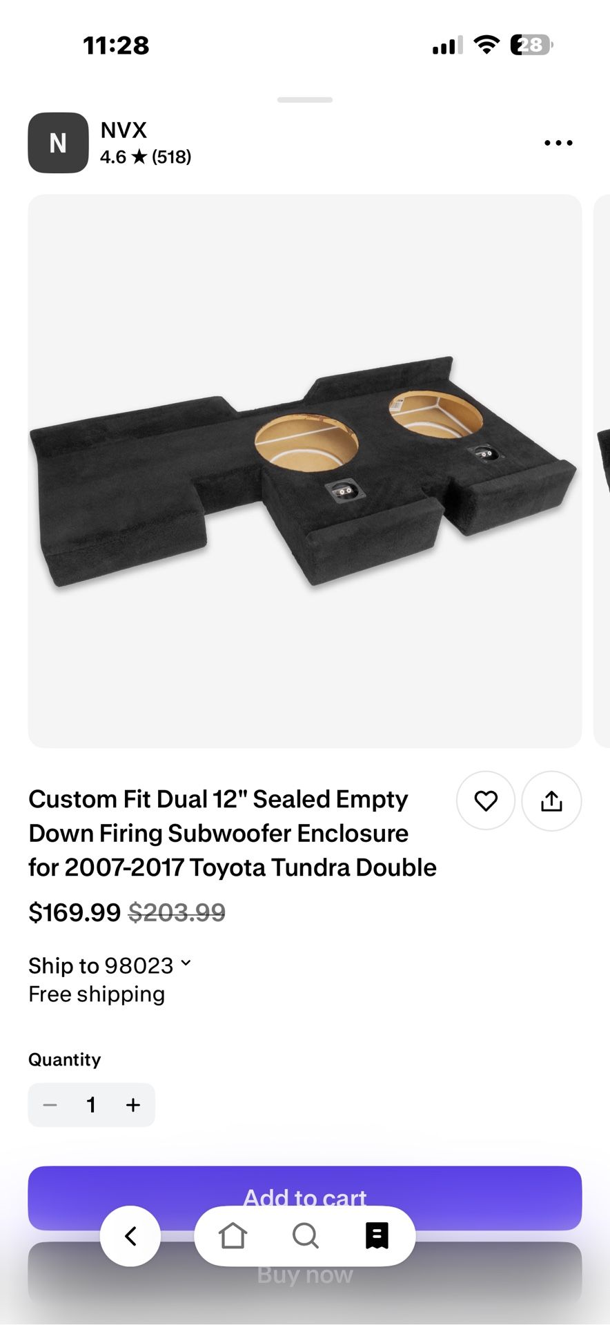 New Custom Fit Dual 12" Sealed Empty Down Firing Subwoofer Enclose