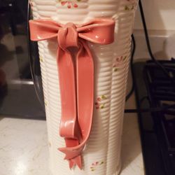 Beautiful  Tall Vase..size 10x5..has Small Flowers With Pink Bow