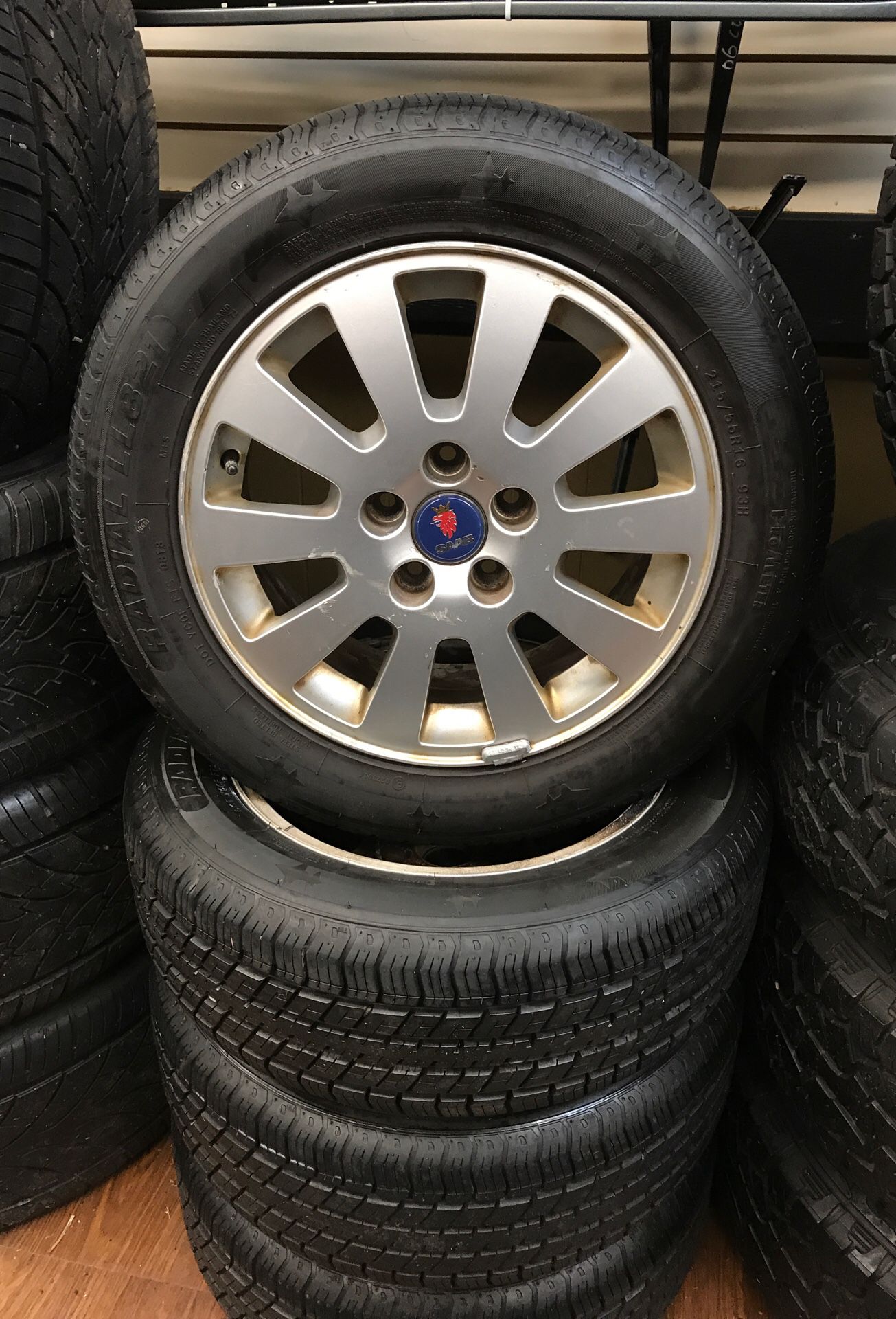 4 Saab wheels / rims 5x112 alloy with 215/55/R16 set 90% tread!