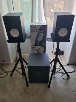 HOME STUDIO BUNDLE Yamaha HS7 Studio Monitors & JBL Studio Sub Woofer w/ Stands