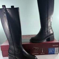 NEW Kensie Naya B Women Black Knee High Riding Boot Zip Faux Leather Round Toe - size 7