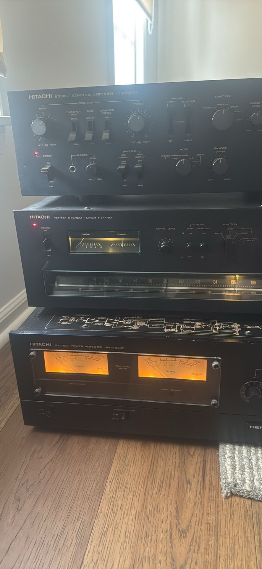 Vintage Hitachi Series E (HMA 8300) Amp, Pre Amp (HCA8300), & Tuner (FT-440)