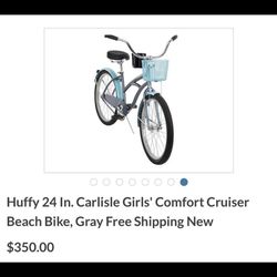 Huffy 24 In. Carlisle Girls' Comfort Cruiser Beach Bike,