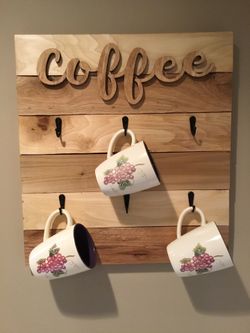 Coffee Cup Rack, Coffee Sign with Hooks, Coffee Cup Mug Hanger, Rustic Kitchen Farmhouse Decor