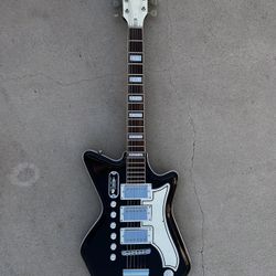 Airline Custom Black Triple Pickup Black Electric Guitar Retro