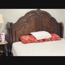 Wood and brown marble combo bedroom set