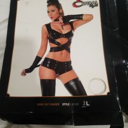 2 Piece Rave Outfit EDC FESTIVAL WEAR Lingere Bikini Biker Babe Sexy Cat Costume 