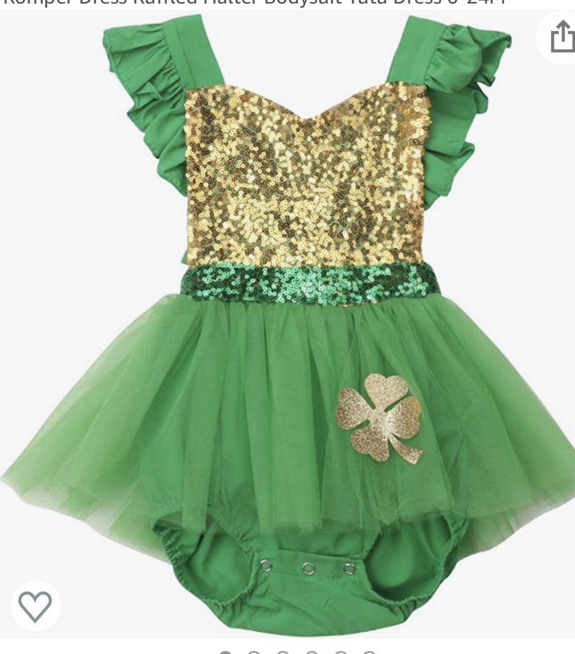 Newborn Baby Girls 1st ST Patrick's Day Outfit Green Sequin Romper Dress Ruffled Halter Bodysuit Tutu Dress 0-24M