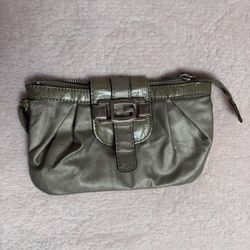 Guess metallic silver leather buckle clutch bag