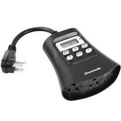DEWENWILS Outdoor Light Timer, 7-Day Digital Programmable Plug in Digital Outlet Timer with 3 Grounded Outlets for Christmas Landscape Garden Holiday