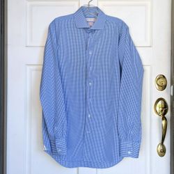 Rhodes & Beckett men's size L blue 100% cotton long sleeve button up formal collared dress shirt