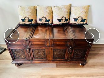 Carved Real Wood Storage Trunk Coffee Table