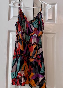 Olivaceous Tropical Floral Smocked Mini Dress