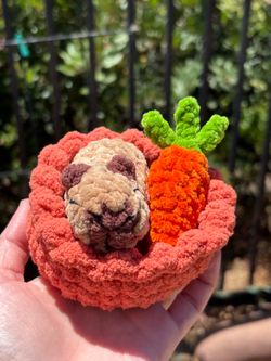Crochet Capybara in a Nest with Carrot plushie 🥕