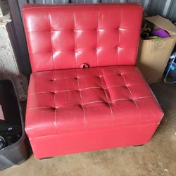 Red Leather Bench Seat with Storage 