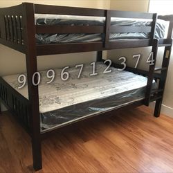 Full full size dark brown Bunkbed with orthopedic mattress included