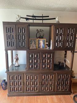 Large Mid-Century Asian-Style Display Cabinet / Wall Unit