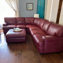 Comfortable Red Leather Sectional Couch