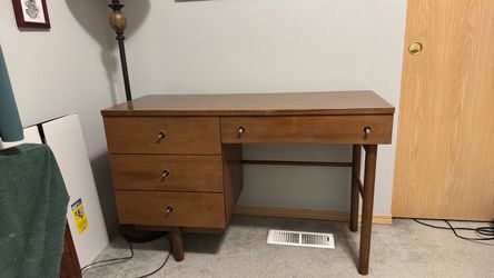 Mid-Century Modern Wood Desk with Drawers