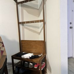 Entry Coat Rack With Bench and Shoe Storage and Table 