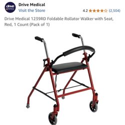 Drive Medical Rollator Walker w/2 wheels and seat  1239RD Foldable Rollator Walker Red, 1 Count
