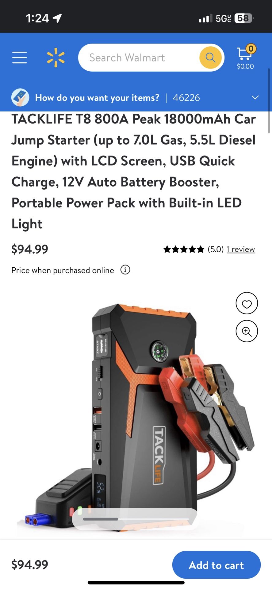 TACKLIFE T8 800A Peak 18000mAh Car Jump Starter (up to 7.OL Gas, 5.5L