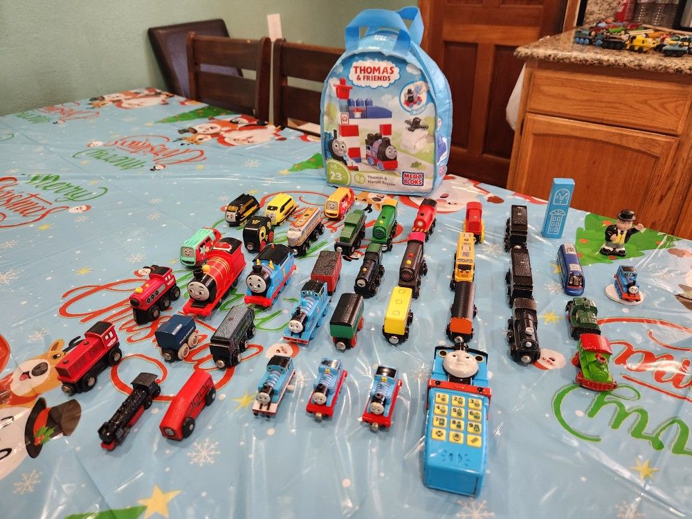 Lot of Thomas Characters, Other Wooden Toy Trains And Thomas Bag