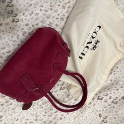 Coach Suede Handbag in Berry Red