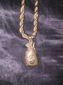 10k gold money bag pendent and 14k gold filled chain