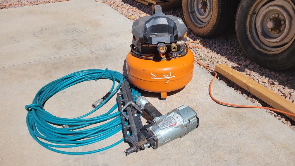 Compresor Rige, Manguera 100 Y Nail Gun Poco Uso Ecelentes Condiciones