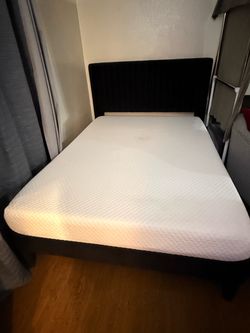 Black Upholstered Bed Frame with Mattress