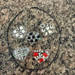 Pendant Resin Handmade Hearts Set of Five W/Black Chord Adjustable 18”