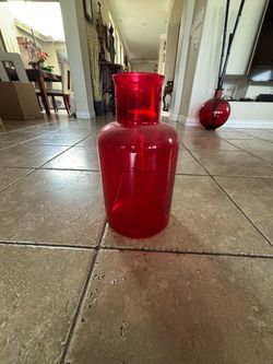 Red Glass Vase Bottle Shape