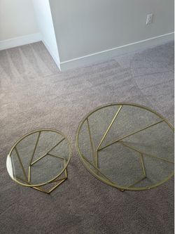 2-Piece Round Glass Nesting Coffee Tables - Gold Geometric