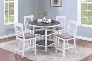 5-Piece Dining Set – Round Table and Chairs, featuring a stylish white design. Includes Table, Chairs, Dinette Set, Kitchen Table, Round Dining Set