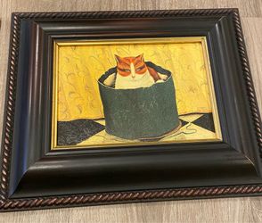 Arline the Cat by Paul Stagg Picture The Bombay Company Framed 11” h x 12.5” w  orange marmalade calico cat print