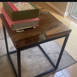 Wood Epoxy River Clear Glass Resin Side Accent End Table