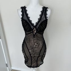 Bebe Black Lace Overlay Corset Bodycon Dress, XS