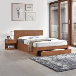 Queen size Wooden Brown Bedframe with storage drawer