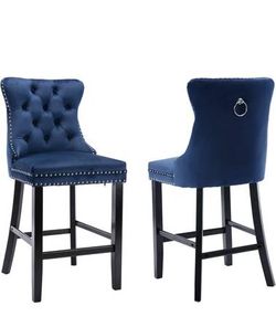 27" Bar Stools Set of 2 Counter Height Barstool Velvet Barstools with Solid Wooden Legs Upholstered Barstool with Button Tufted Back Kitchen Island Ba