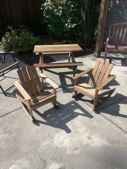 Kids size picnic table and two Adirondack chairs- cedar