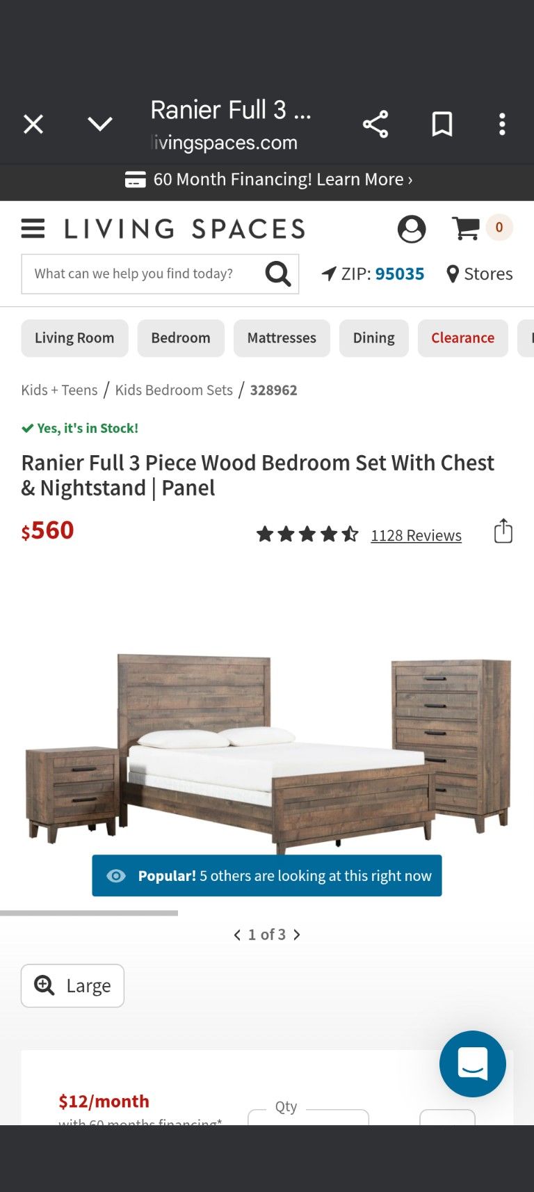 Ranier Full 3 Piece Wood Bedroom Set With Chest & Nightstand | Panel