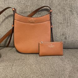 Kate Spade Leila North South Top Zip Crossbody Warm Ginger Bread Pebbled Leather